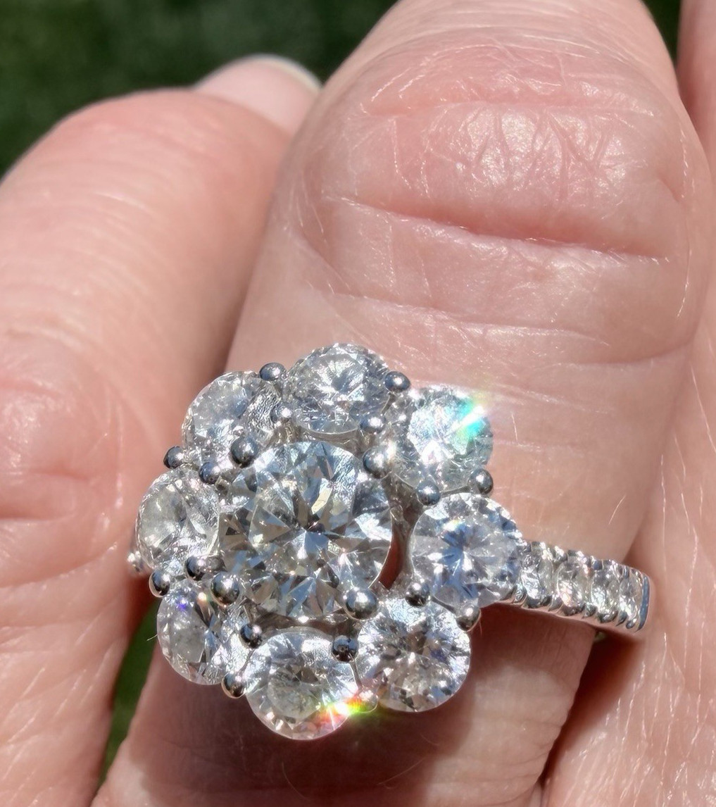 GORGEOUS 18K WHITE GOLD & NATURAL DIAMOND CLUSTER RING 2.29 CTW “JGJ” 6 3/4