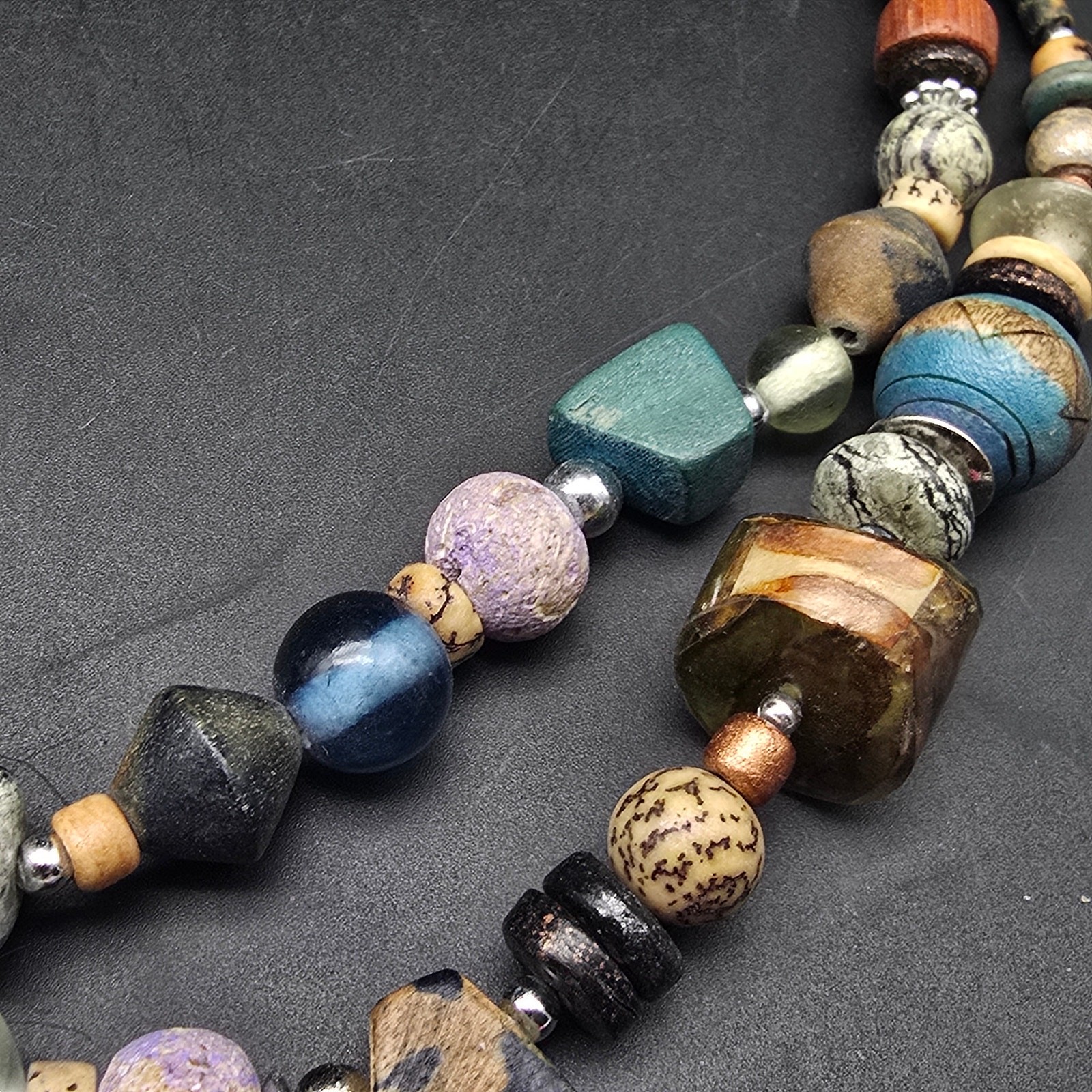 Colorful Wood Glass Ceramic Beaded Necklace Artisan