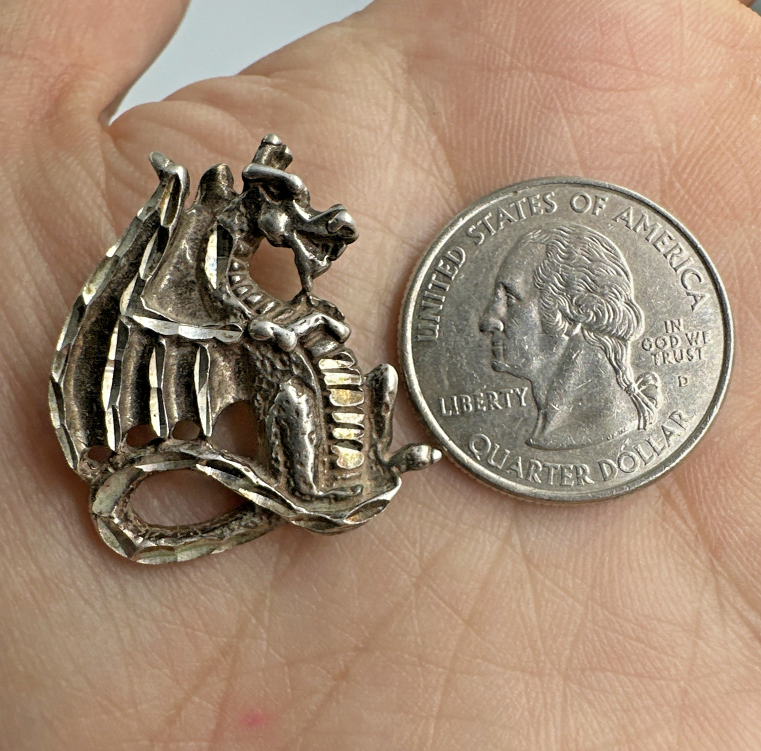 Vintage Sterling Silver Dragon Pendant 6.9 Grams Fantasy Whimsical Signed