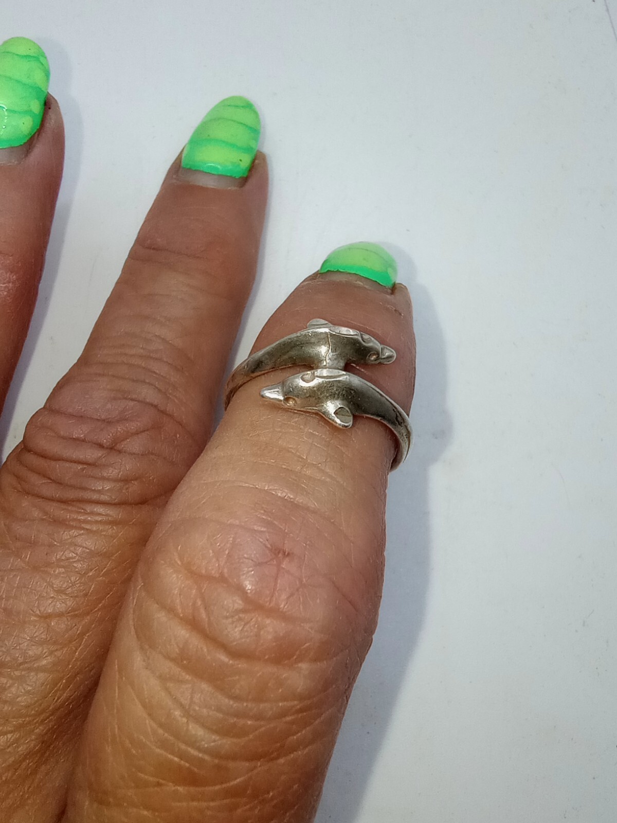Vtg Estate Auction 925 Sterling Silver 2 Friendly Dolphins 4 1/2 Ring Size
