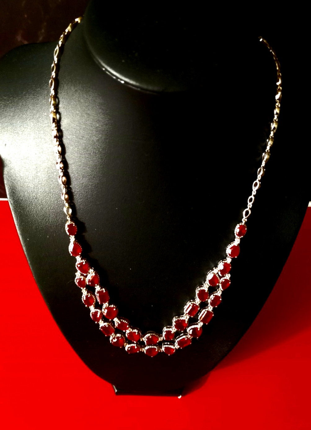 38.06 cts Niassa Ruby Cambodian Zircon Platinum / Silver Drape Necklace(18 in)