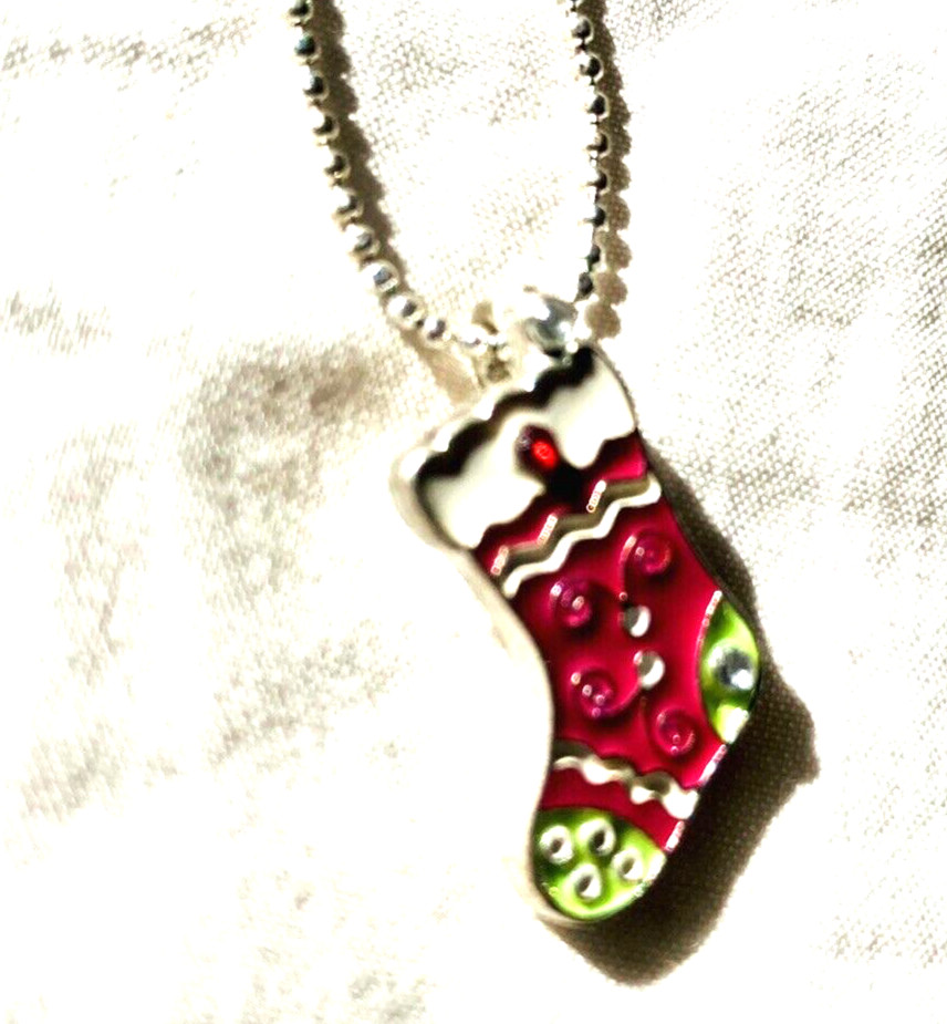 Stocking Charm Necklace Vintage 90s Christmas Pendant Festive Holiday Sock Art