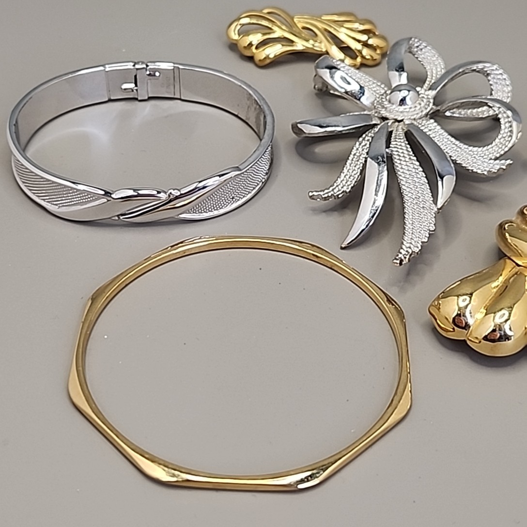 Vintage Monet Brooch Bracelet Lot of 6 Ribbons Hinged Bangle