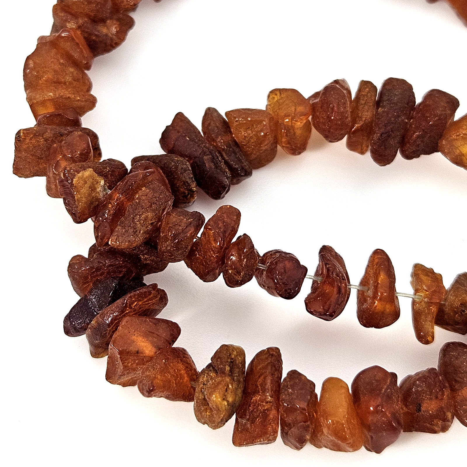 Vintage 64″ Baltic Amber Chip Bead Necklace 69.7g Raw Fluorescent Glow