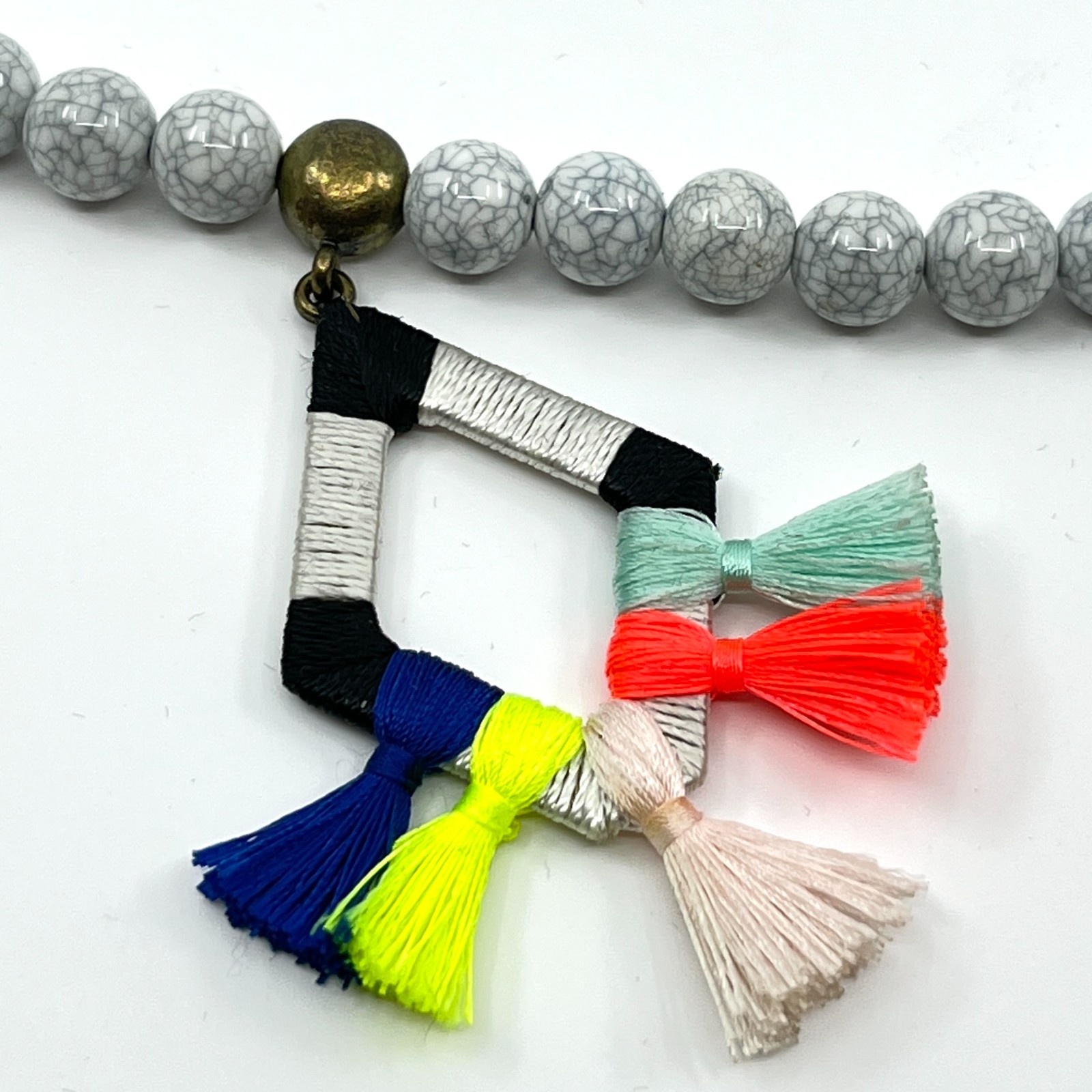 Vintage SUGARFIX by BaubleBar Modern Boho Marble Bead Tassel Pendant Necklace