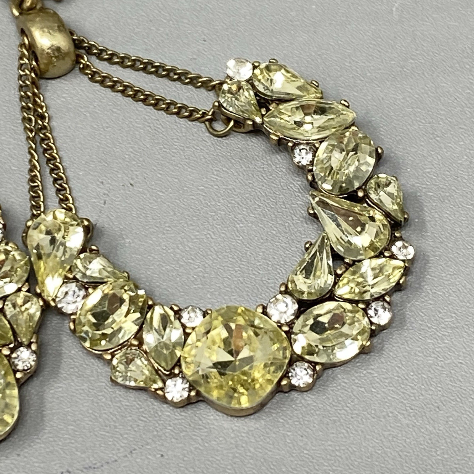 Rhinestone Earrings Chandier Dangle Drop Hoop Yellow Glass Pave Pierced 2.5″
