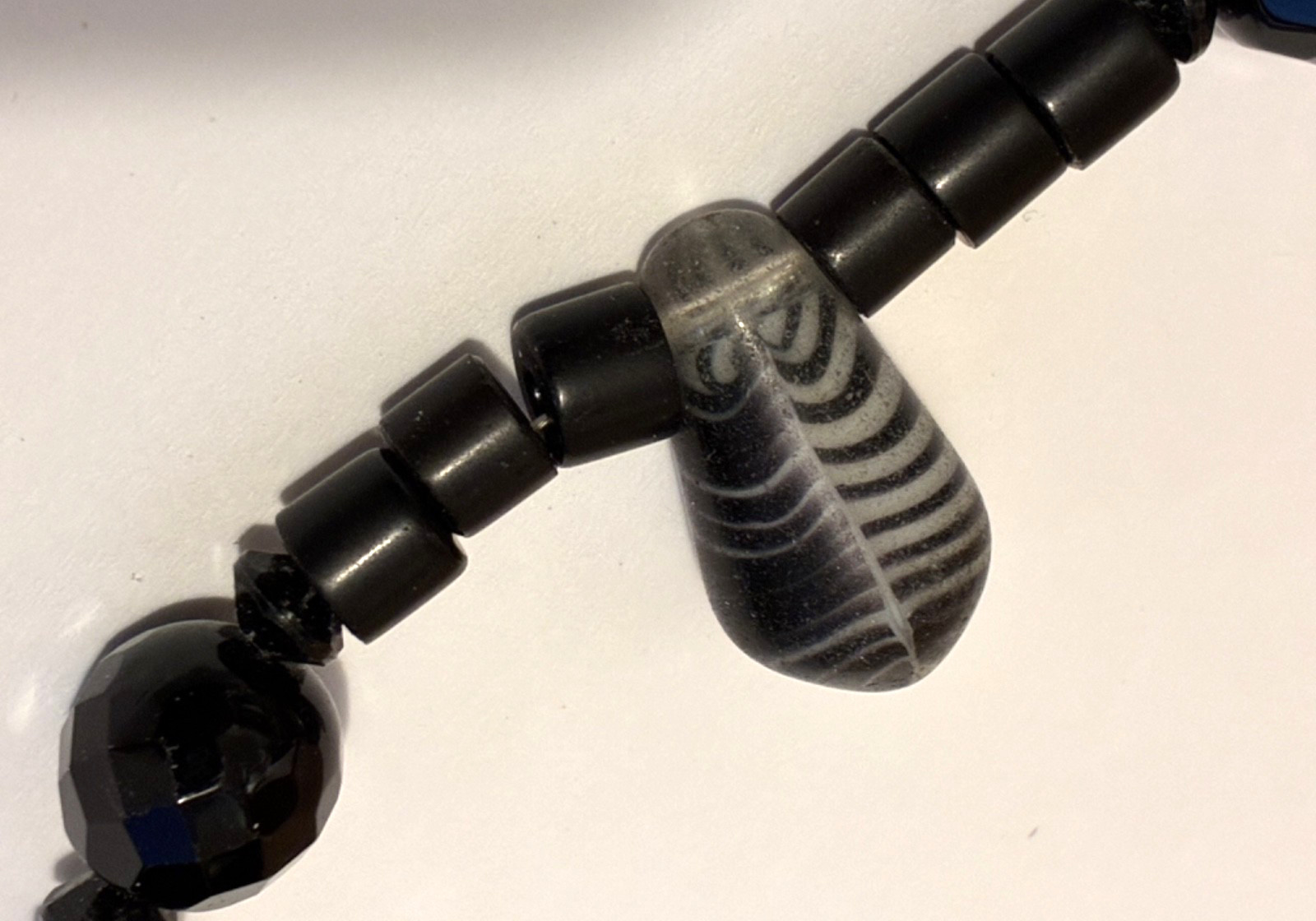VTG Necklace 34″ Faceted Black Crystal Beads and W. African Trade Dondon Sole