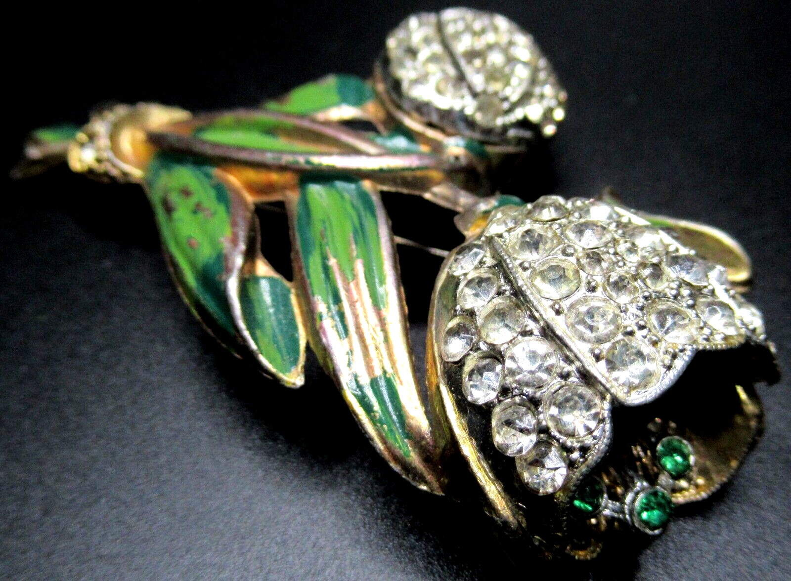 CORO? Rhinestone Enamel Trembler Flower Vintage Pin Brooch