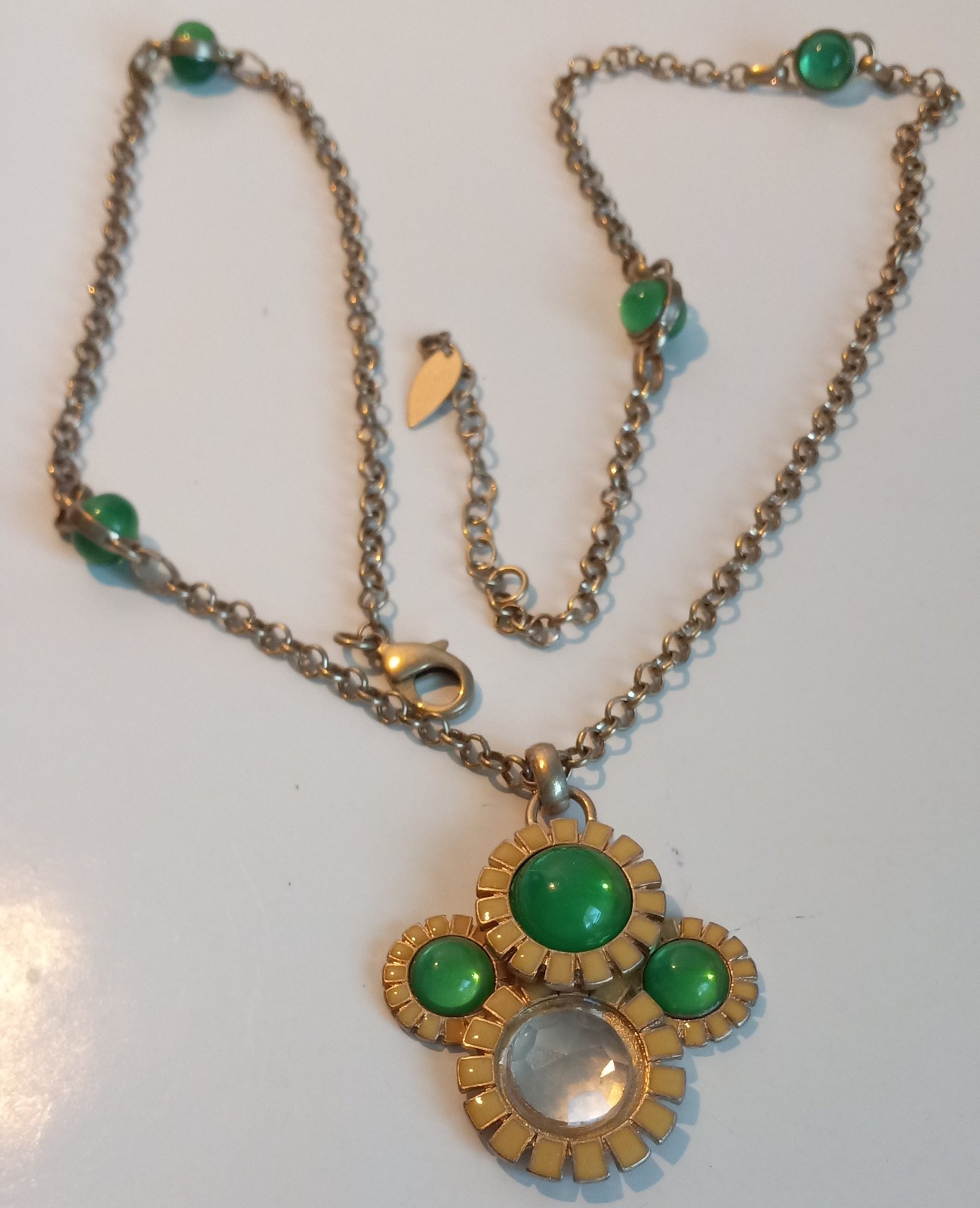 signed coldwater creek green long Necklace 2″ pendant 34″ chain # 70