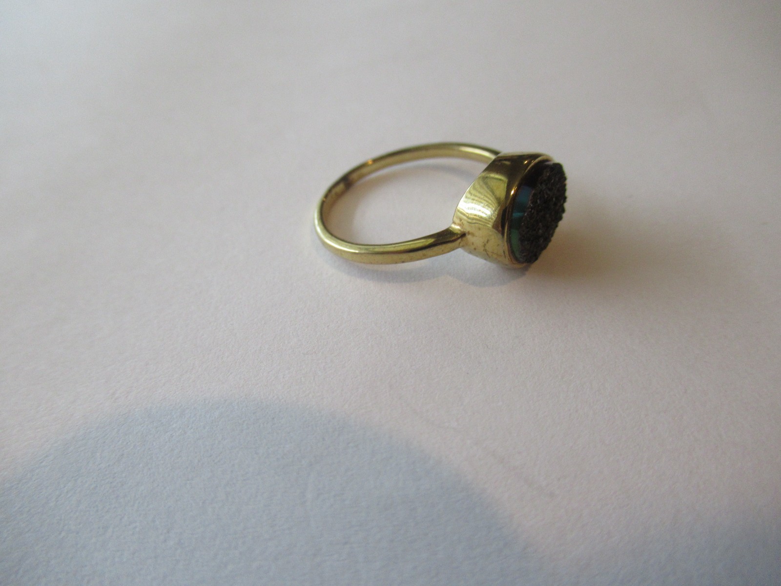 Oval Bezel set Black Geode Gold Plate Ring Size 7