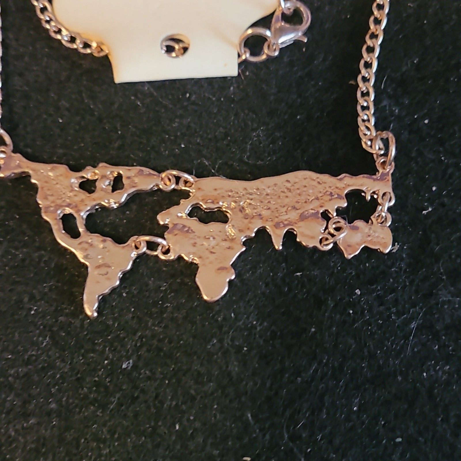 Vintage Yellow Gold Tone Curb Link World Map Link Chain Necklace