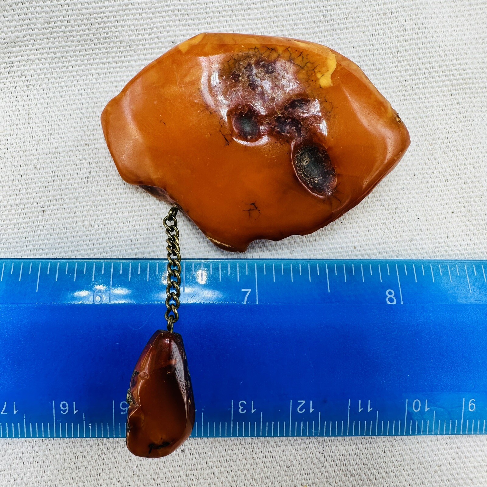 Vintage Nugget Landscape Baltic Amber Brooch Egg yolk USSR 1960s
