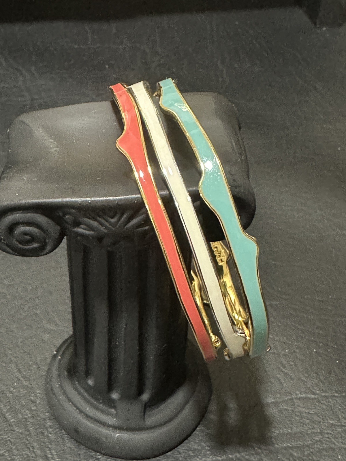 Stella & Dot Enamel BangleSet of 3 Bracelet Gold Tone Blue White Pink