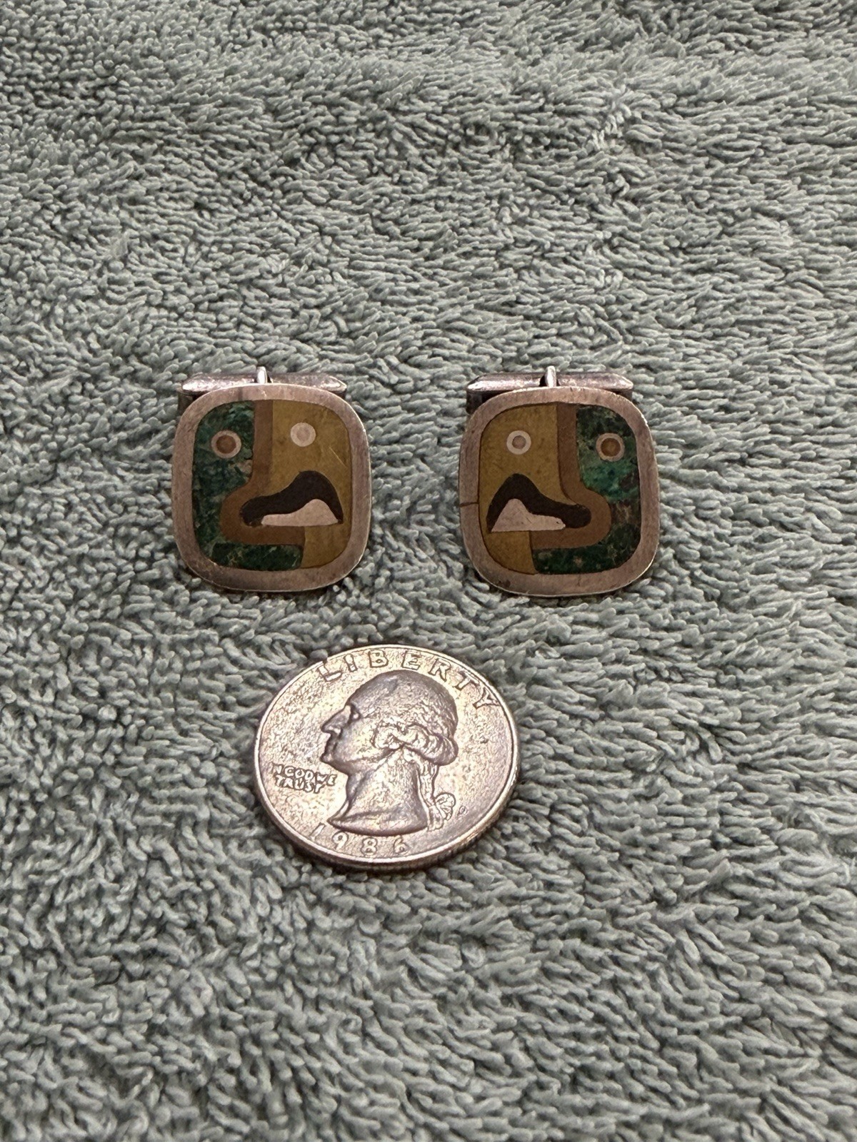 Vintage Mexico Modernist Los Castillo Taxco Mixed Metal Cufflinks