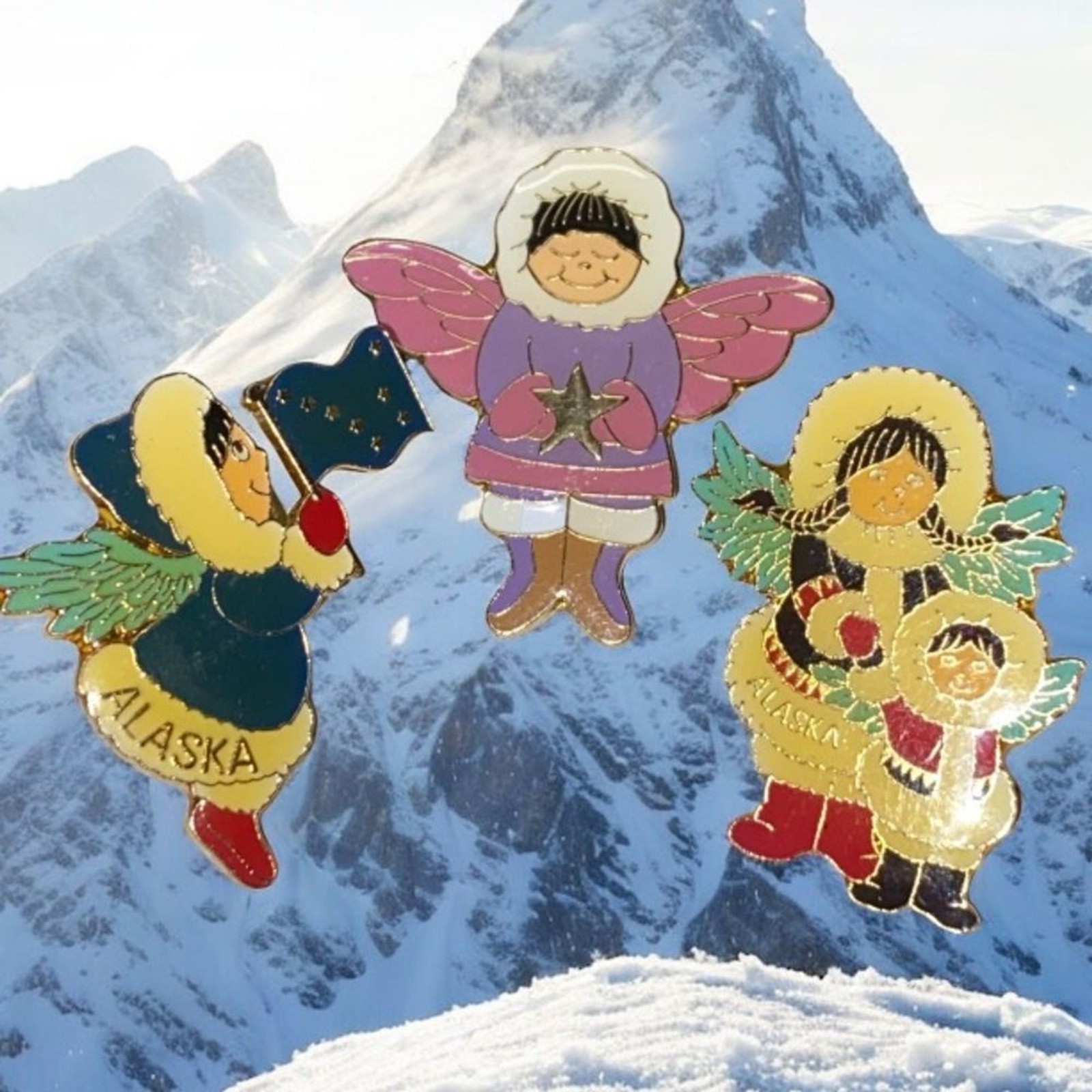 *5A collectible souvenir pins set 3 Alaskan Angel or “Alaska Native Angel pins