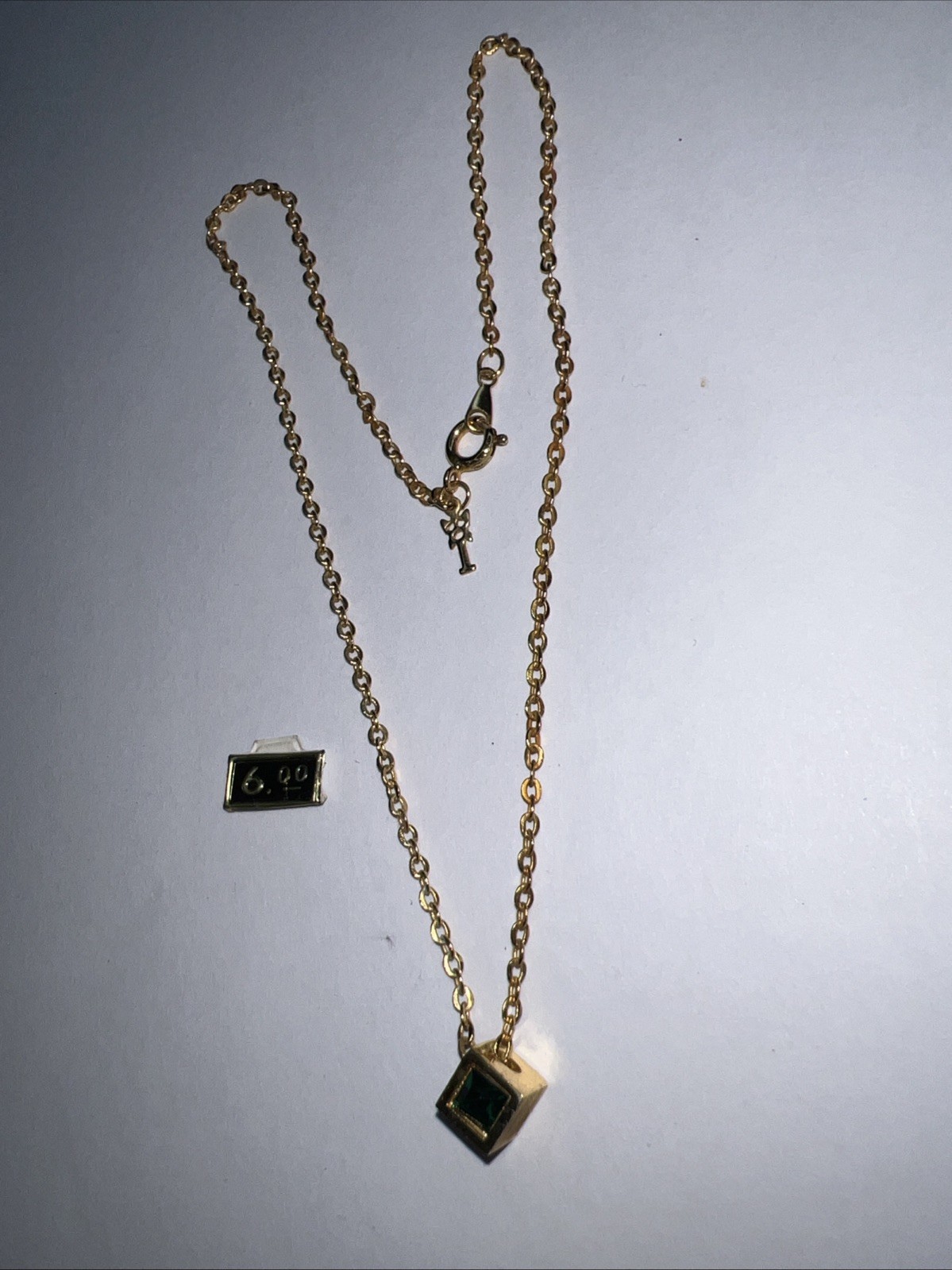 VTG NWT Trifari May Birthstone Cube Necklace Emerald Crystal 15” Modernist