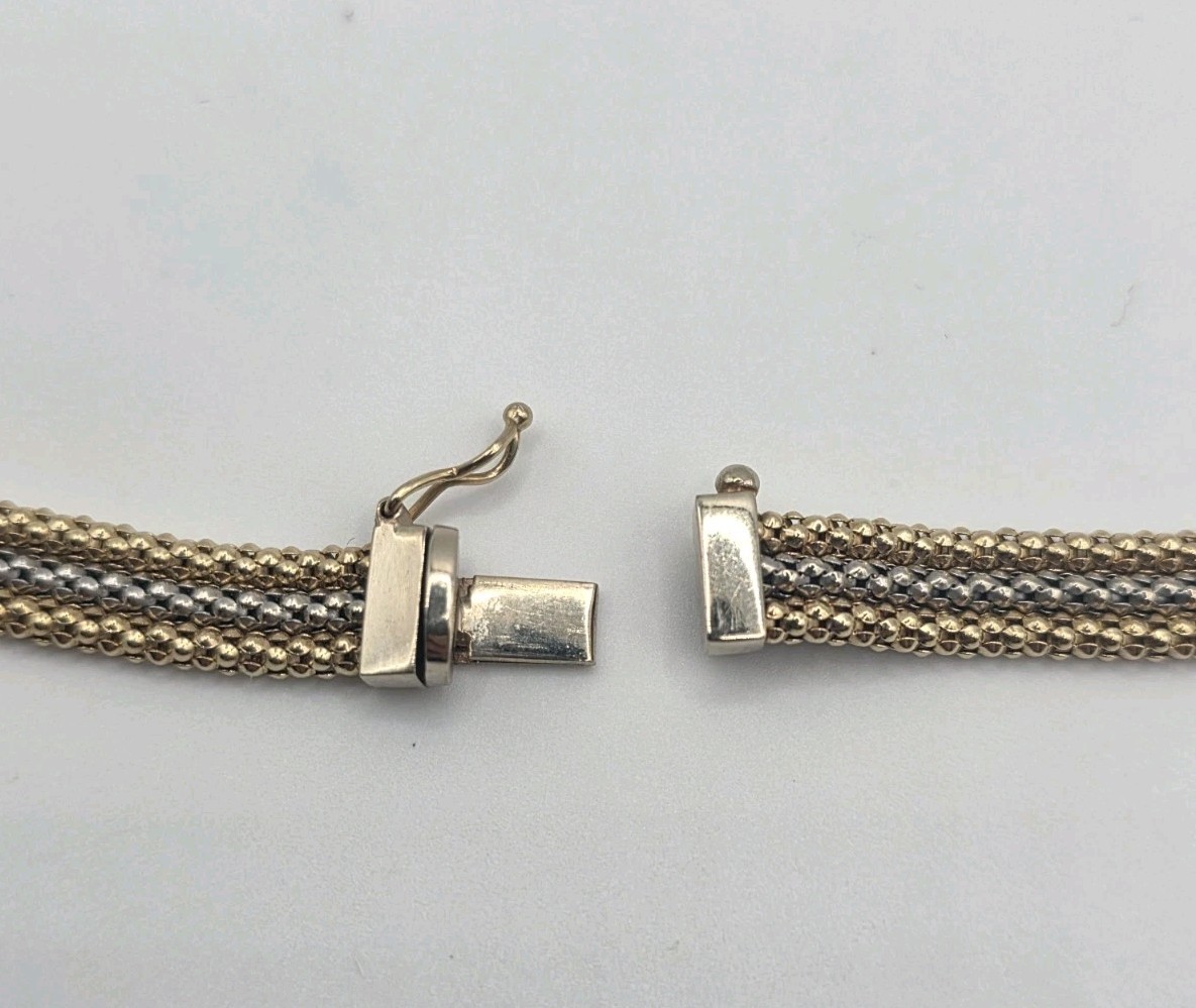 14k Two Tone Gold Vintage Estate Bead Popcorn Necklace Mesh GORGEOUS ELEGANT