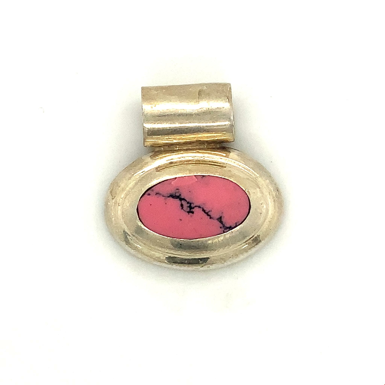 Vintage Sterling Signed 925 Silverworld Mexico Rhodonite Oval Cabochon Pendant
