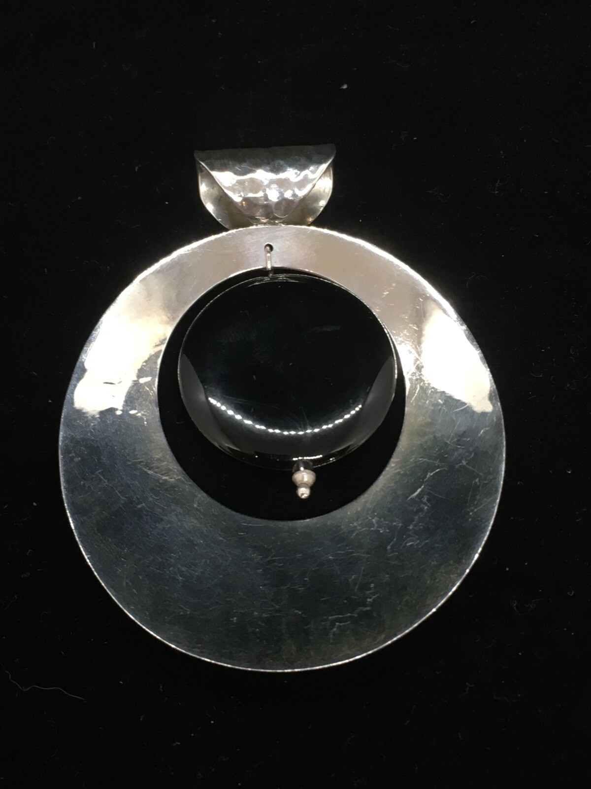 Huge Dominique Dinouart Hand Hammered Mexican Sterling & Onyx Pendant