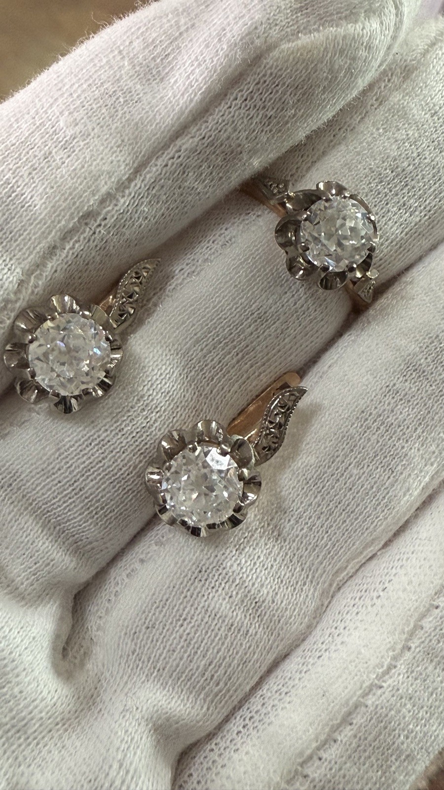 Soviet Rose Gold Rock Earrings & Ring 585 14K 9.90g