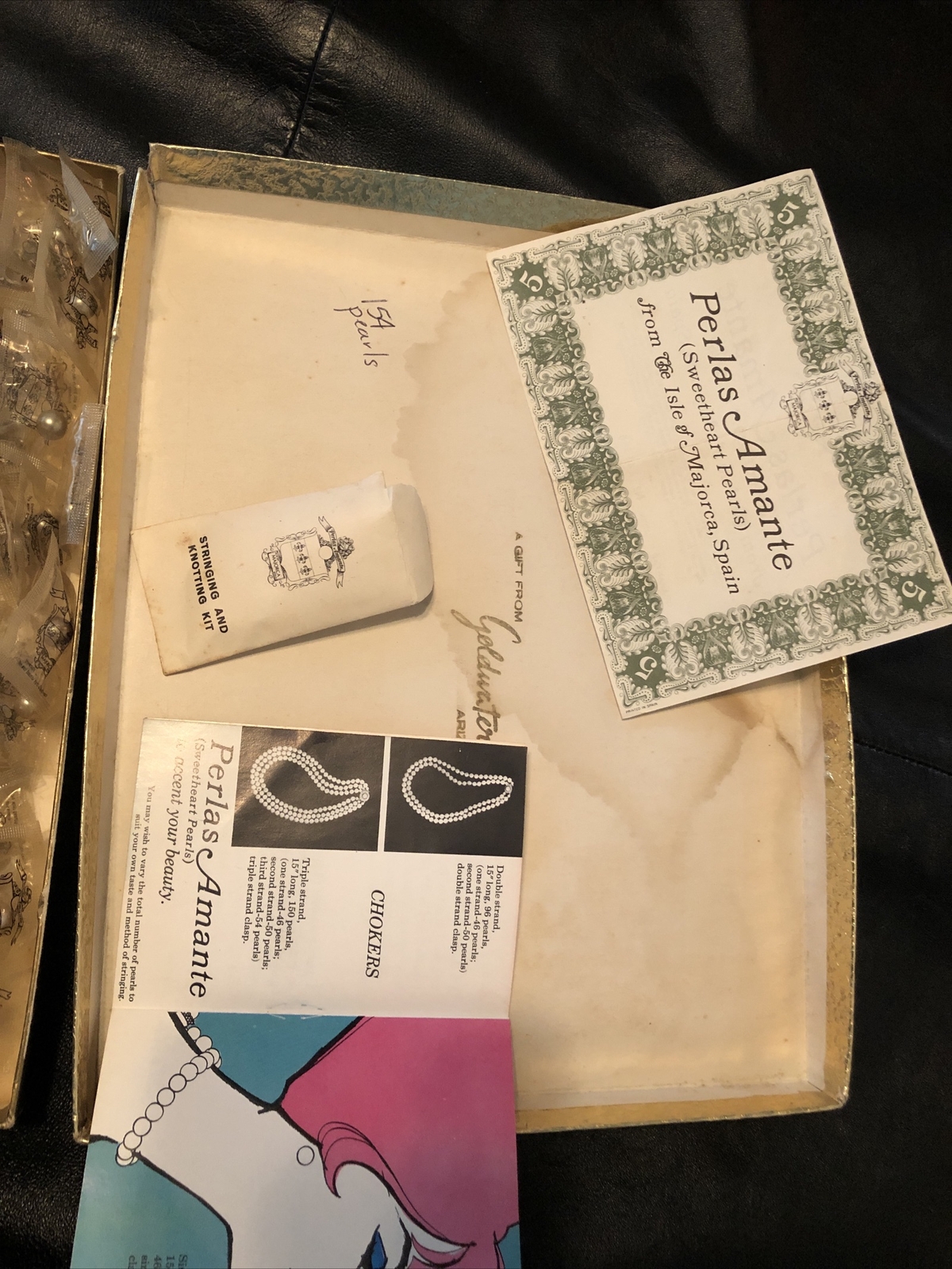 Vintage Pearl necklaces kit, new in packages Instructions Spanish Pearls