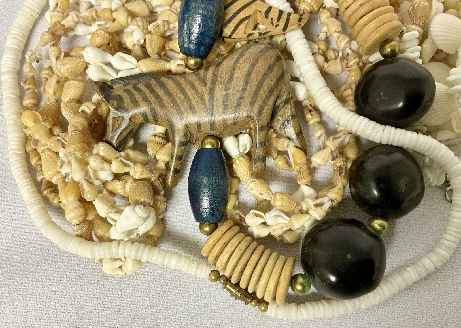 Lot Of Vintage Necklaces Created With Sea Shells, Coral And Wood Necklaces