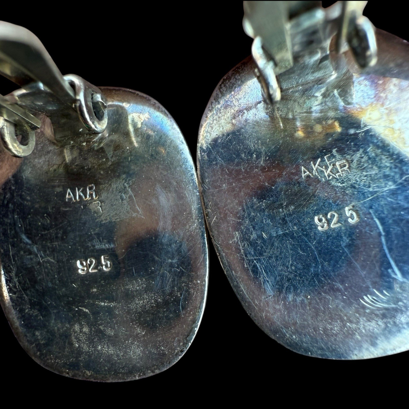 VTG Amy Kahn Russell Celestial Quartz Color Shift Sterling Clip Earrings Pink