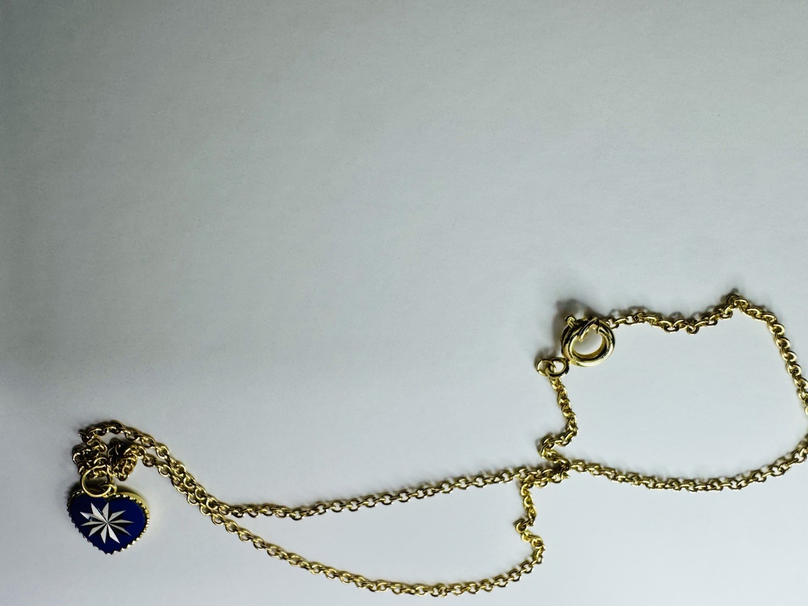 Vintage Blue Enamel Double Sided Gold Necklace