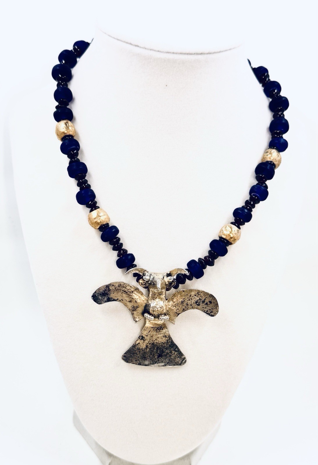 Vintage Alva Museum Reproduction Pre Columbian Lapis Lazuli Eagle Bird Necklace