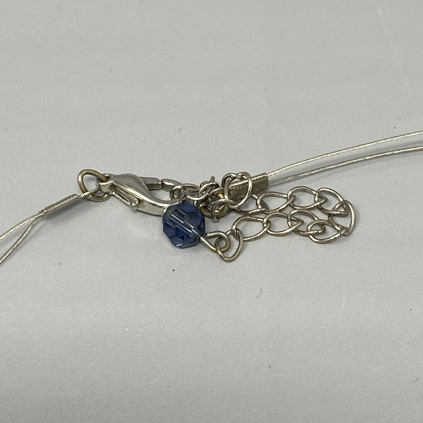 Glass Bead Fringe Necklace Blue Gray Station Layered Collar Memory Wire 19″