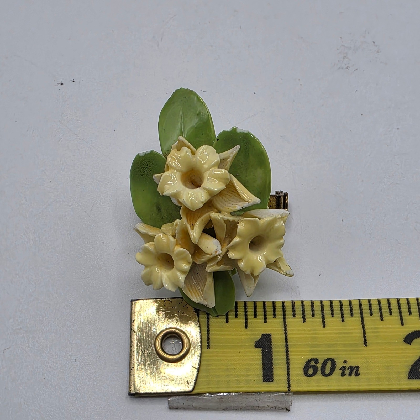 Vintage Thorley Bone China Daffodil Floral Brooch Pin Made in England Yellow