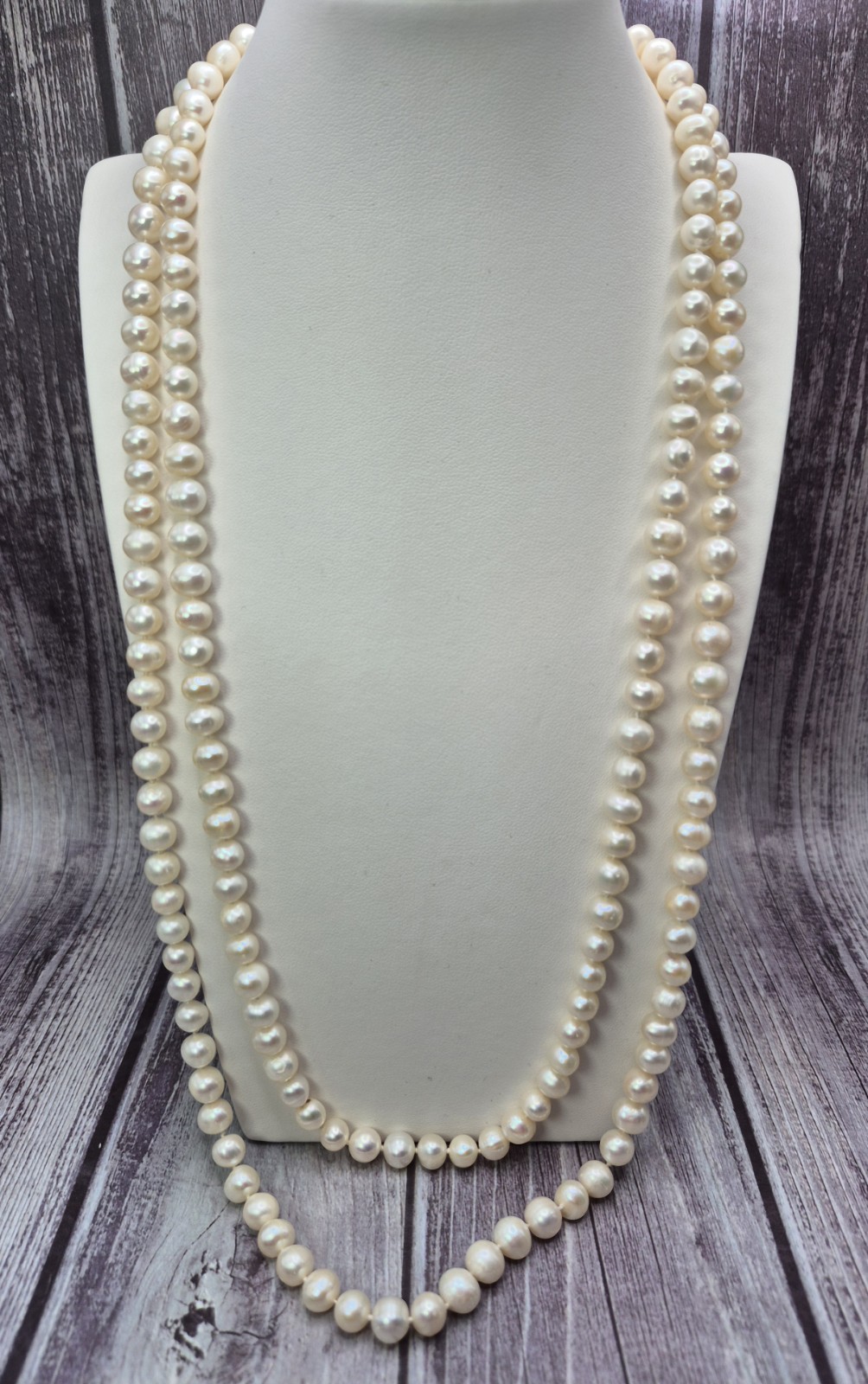Vintage 52″ Long Single Strand 7-8mm Off White Pearl Necklace June Birthstone