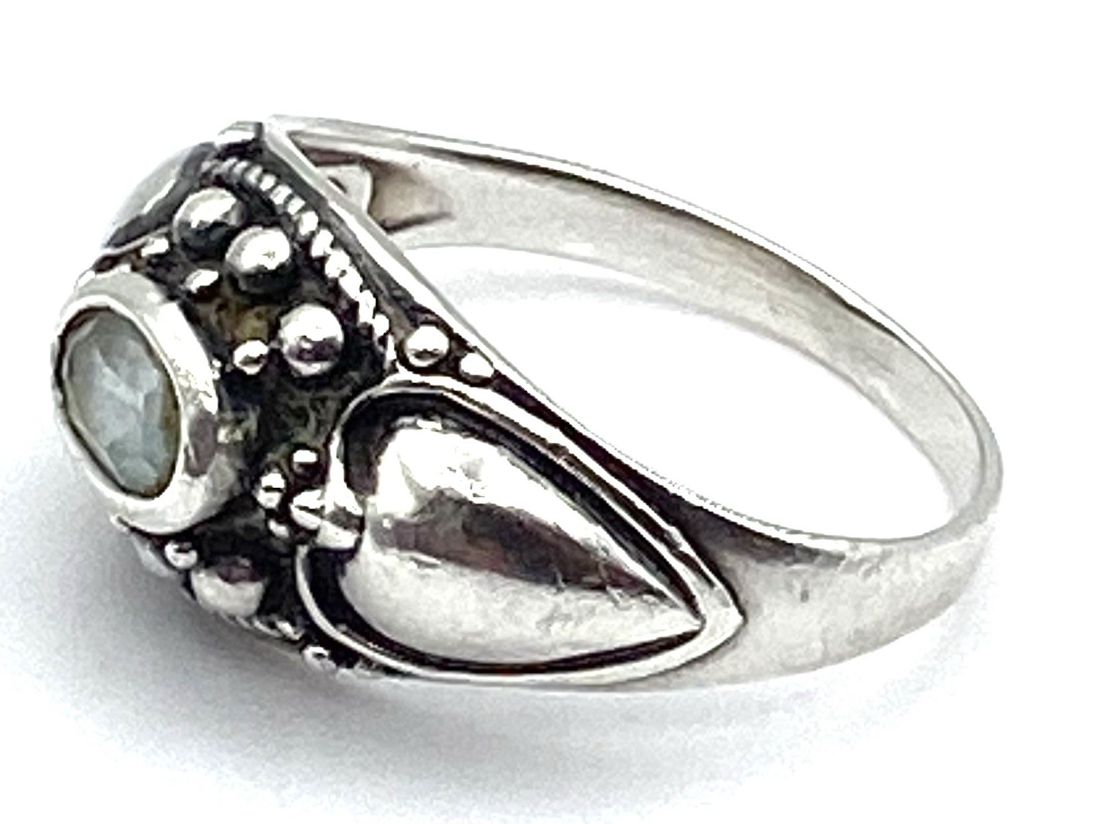 Vintage Sterling Slver / 925 Blue Topaz Hearts Ring Size 9