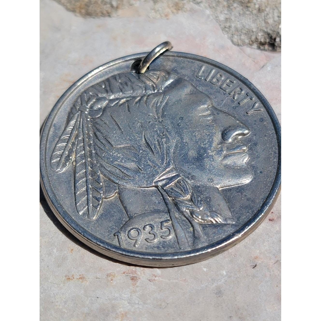 Large Buffalo Nickel Style Pendant 2.25″ Silver Tone Novelty Coin Medallion