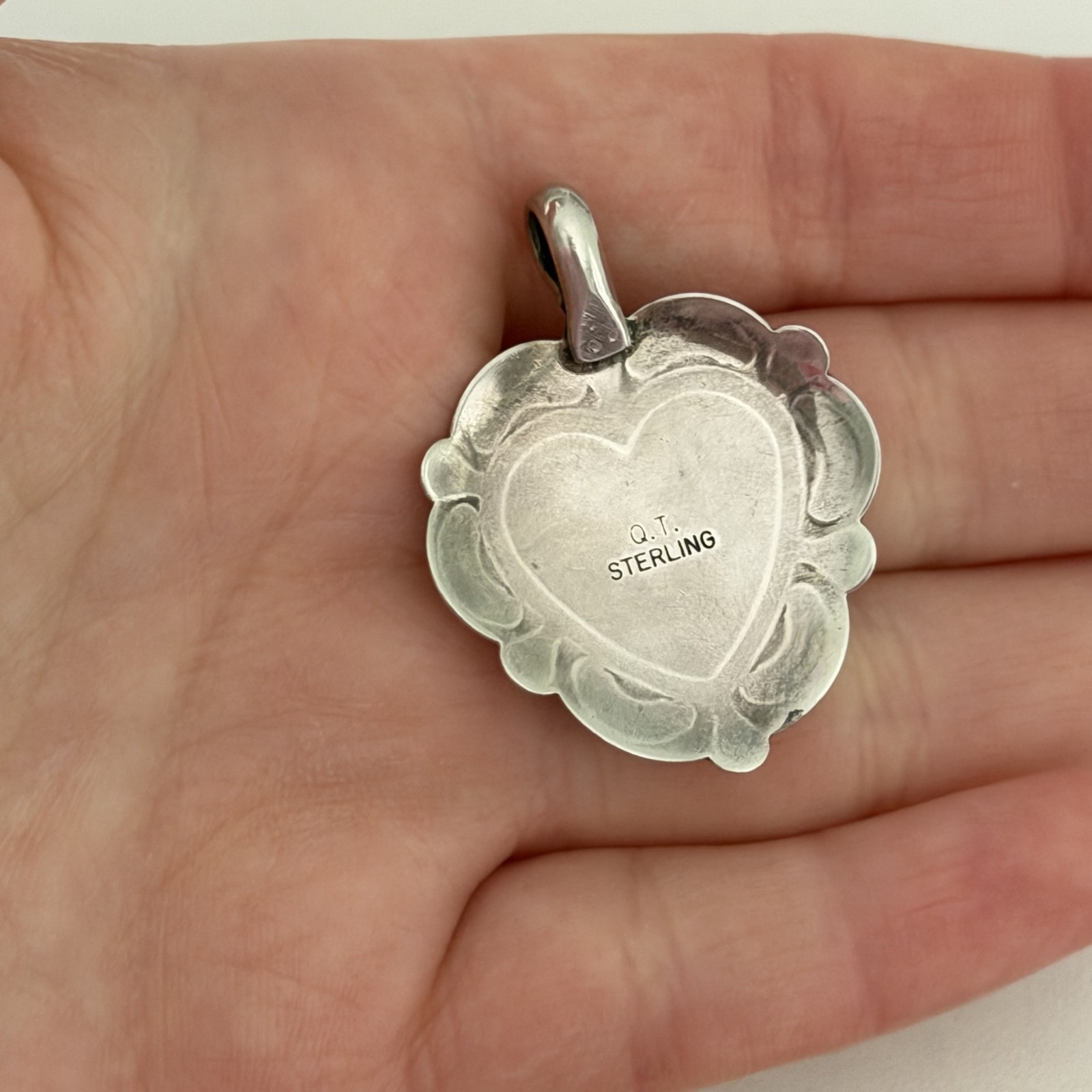 Vintage QT Sterling Native American Multi Gemstone Inlay Heart Southwest Pendant