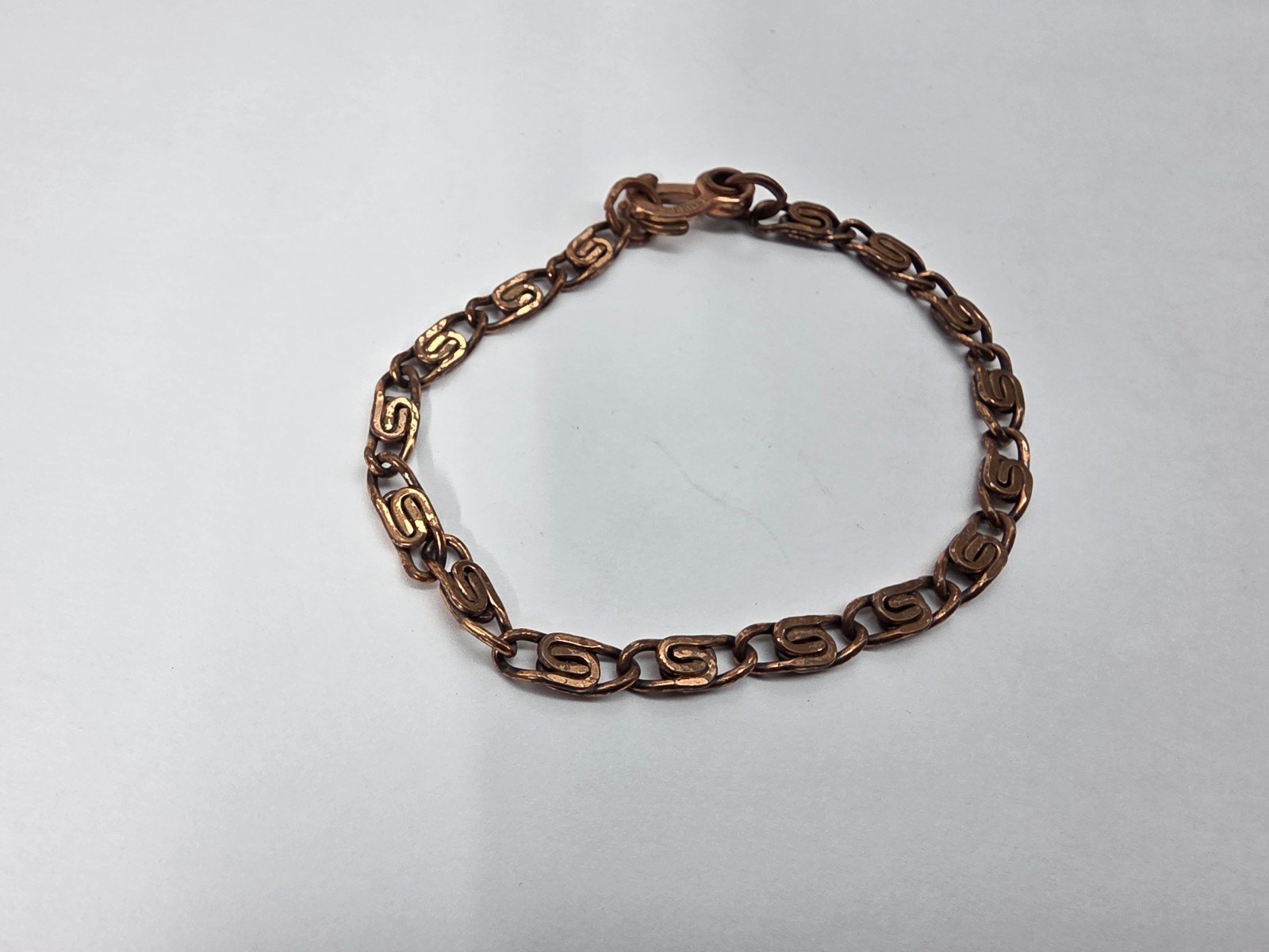 Copper Marked S Chain Linked Sister Clasp 8 Inch Bracelet Vintage