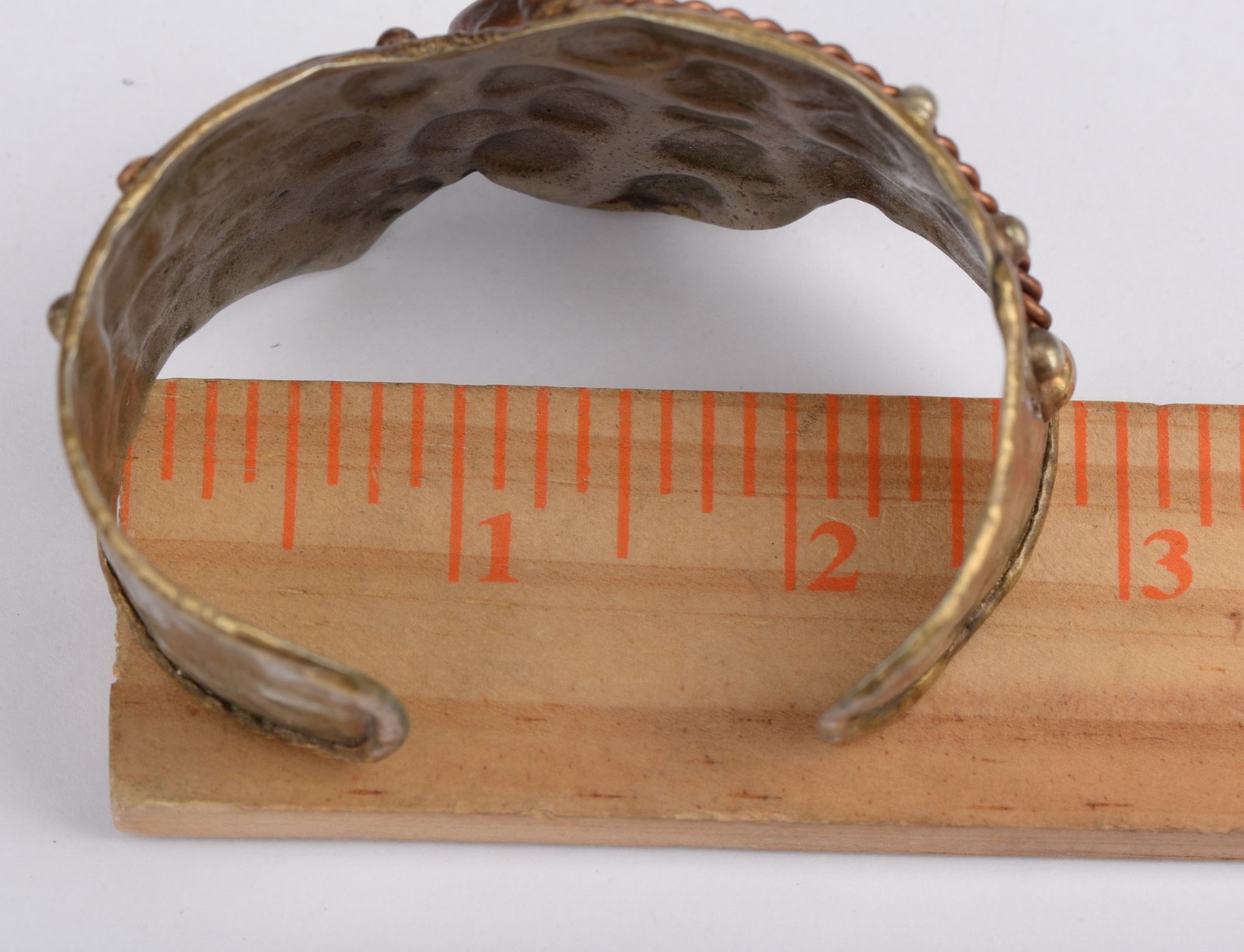 Vintage Mixed Metal Agate Stone Cuff Bracelet Artisan Boho 2.5″