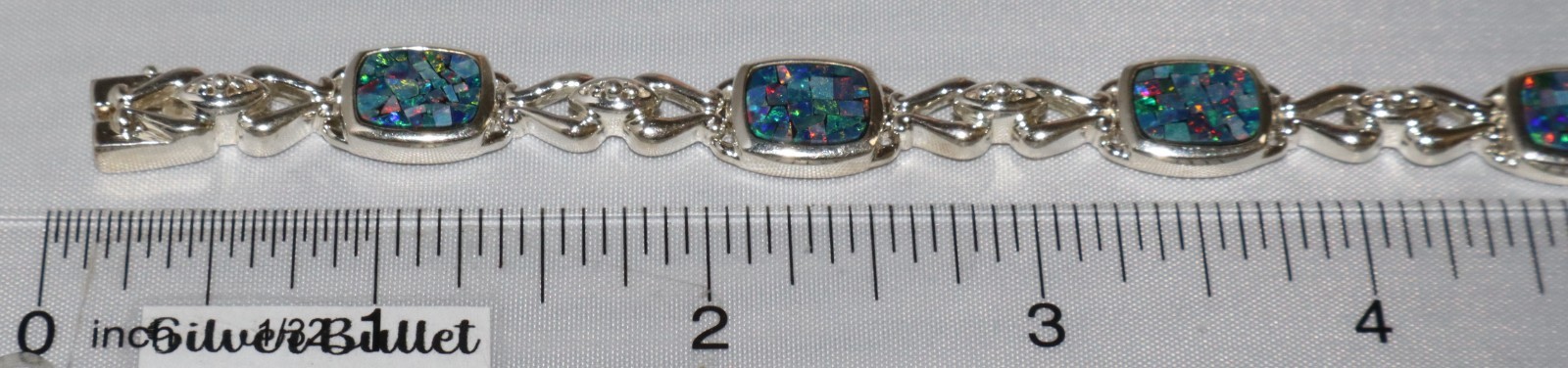 Vintage Sterling Silver Mosaic Opal Gem Inlay Link Michelle Albala Bracelet 7.5