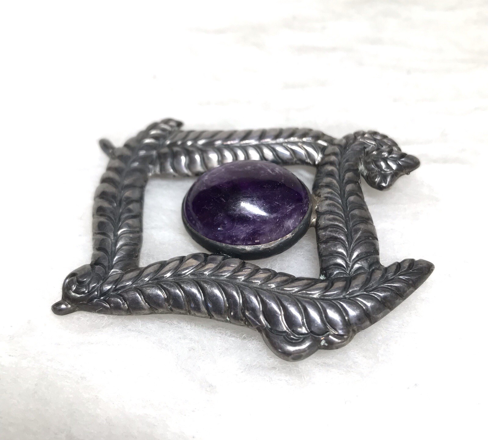 Taxco 980 silver amethyst brooch