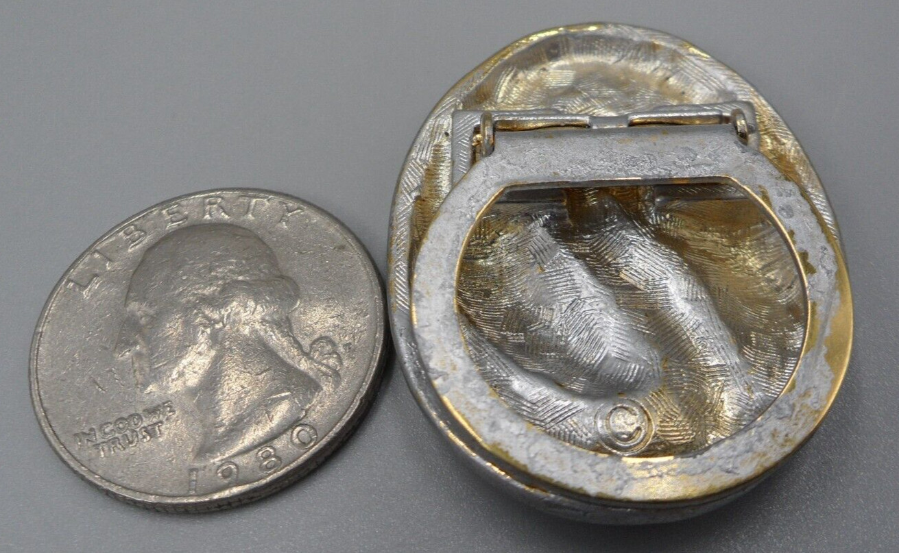 Vintage Scarf Clip Abstract Art Wavy Oval 2 Tone Gradient Gold Silver 1.5″
