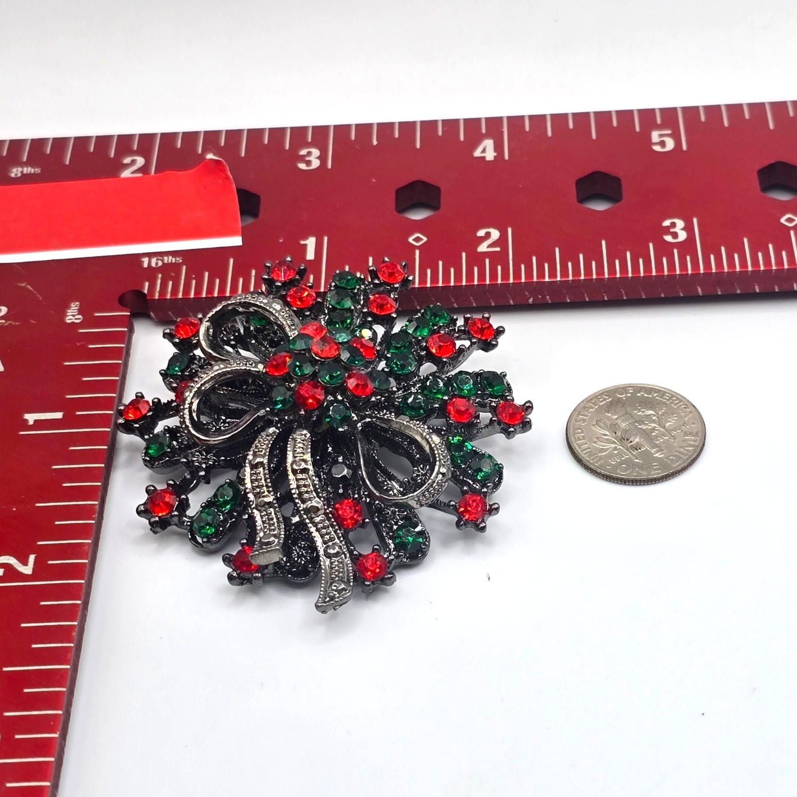 Brooch Pendant Floral Bouquet Spray Ribbon Holiday Christmas Statement SKU 3339