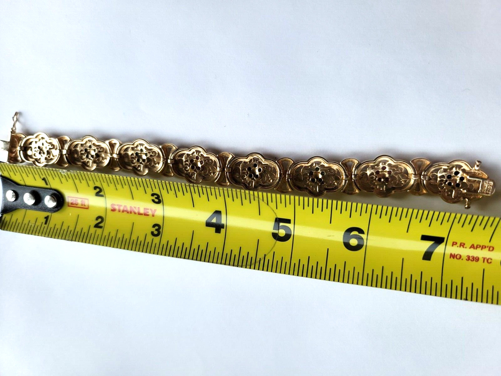 Sterling Ruby Sapphire Emerald Diamond Floral Link Bracelet 7 1/2″ 925 Gold Pltd
