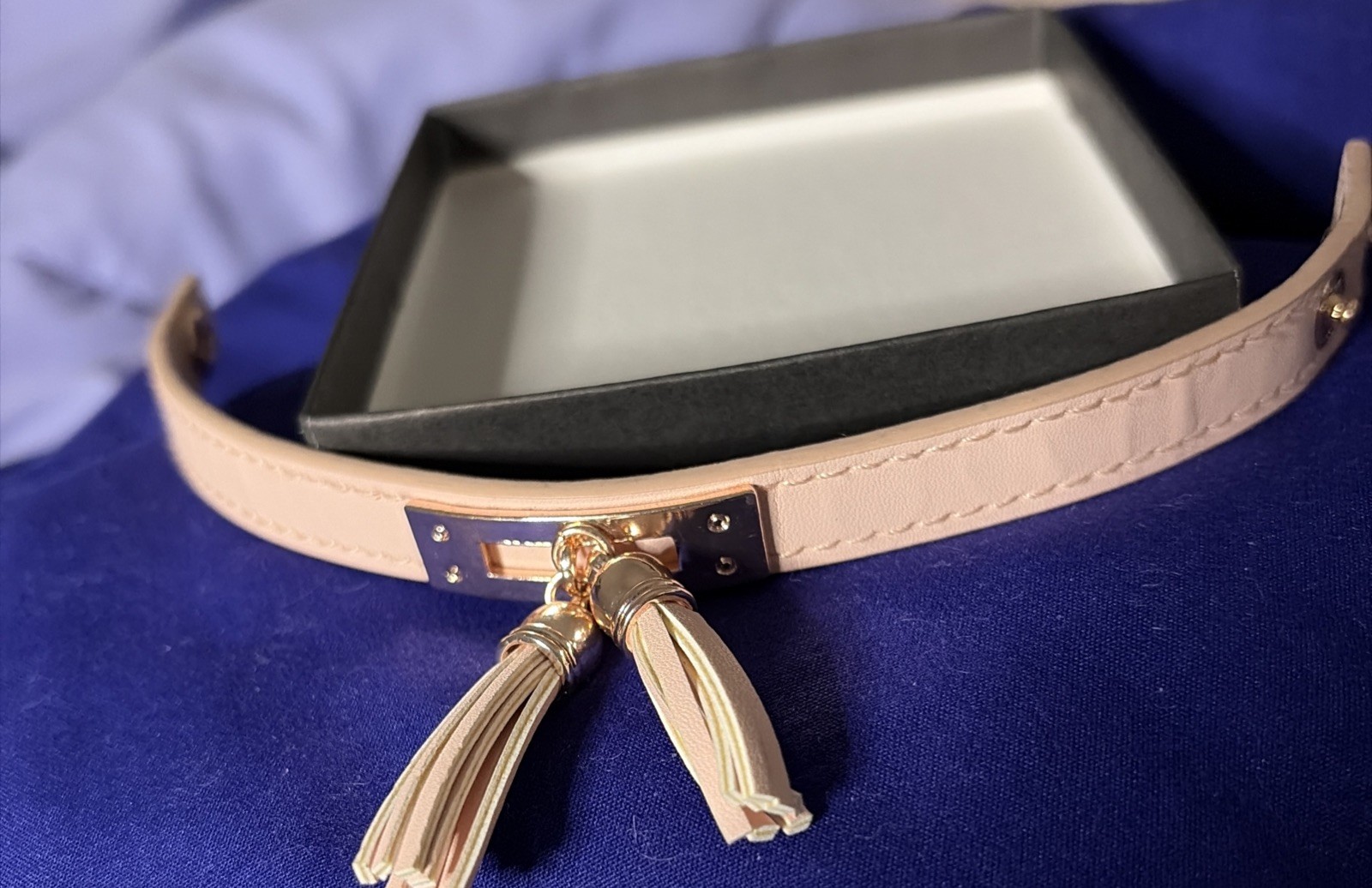 YIK FUNG Pink Tassels Leather Wrap Adj Snap w Rose GoldTone Accents Y2K