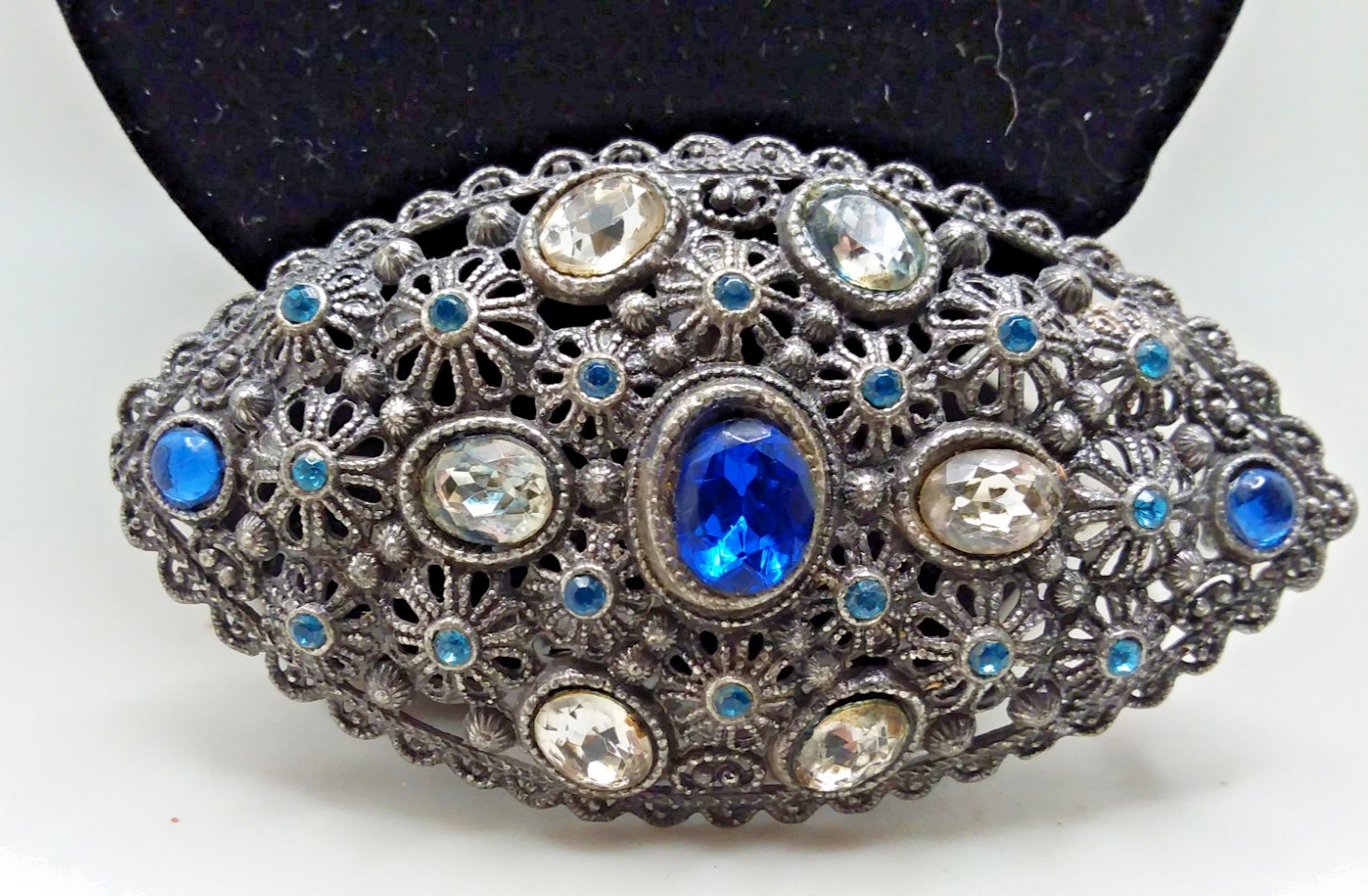 Vtg Art Deco Filigree Rhinestone Brooch Pin Signed NE New England Glass Works