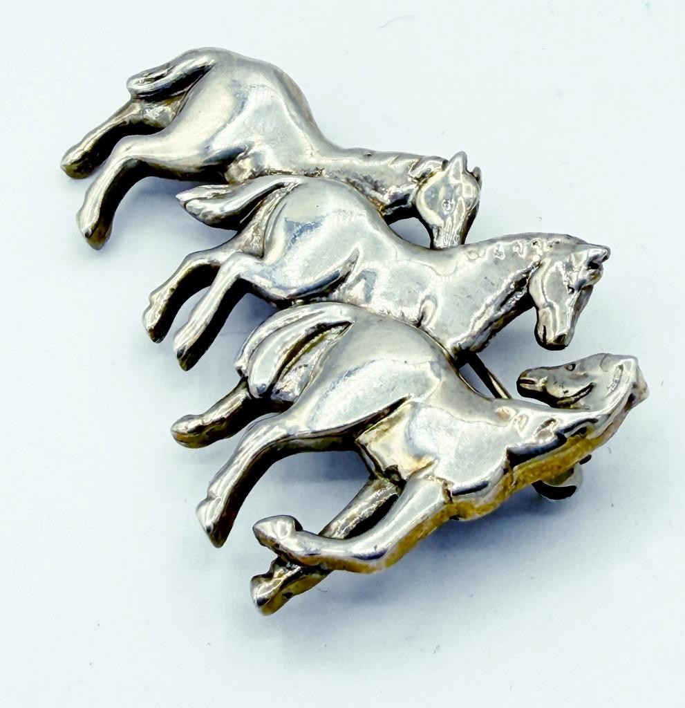 Vintage Sterling Silver Running Horses Pin by Artist Carol Felley