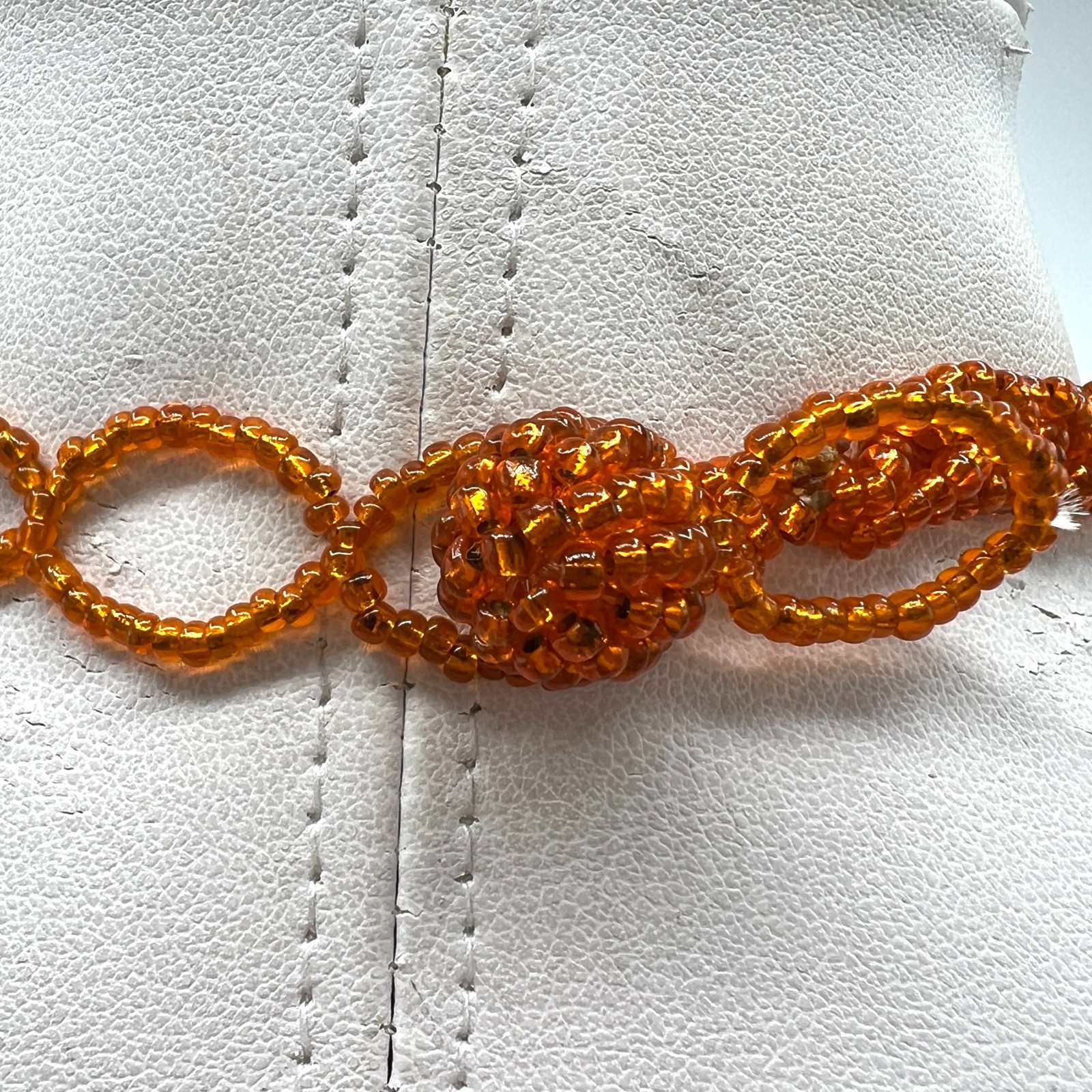 Vintage Orange Glass Beaded Fringe Necklace – Pom Pom Bib Statement Necklace