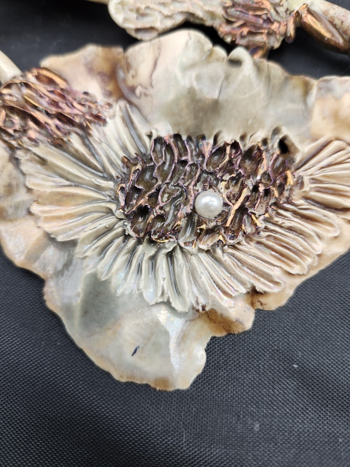 Vtg Art Pottery Pin Brooch / Necklace Earthtones & Bronze Artist Signed Raku?