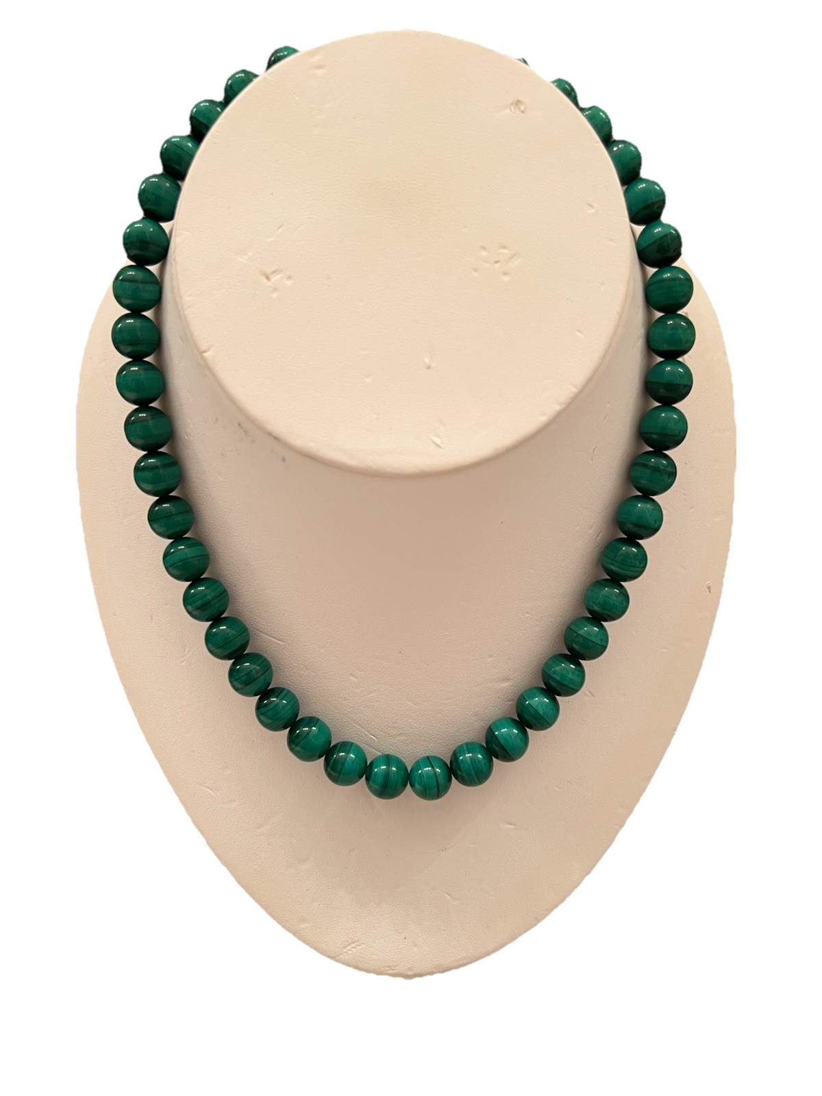 Vintage Natural Malachite Green 40 Bead Necklace 10mm One Size Fish Hook Clasp