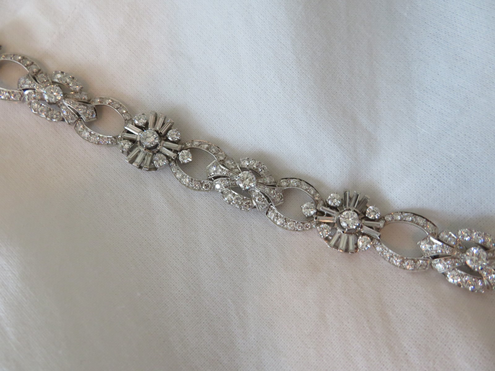 ART DECO PLATINUM 14.00 CT VVS2-VS1 F DIAMOND BRACELET 7″ 17 MM WIDE AMAZING