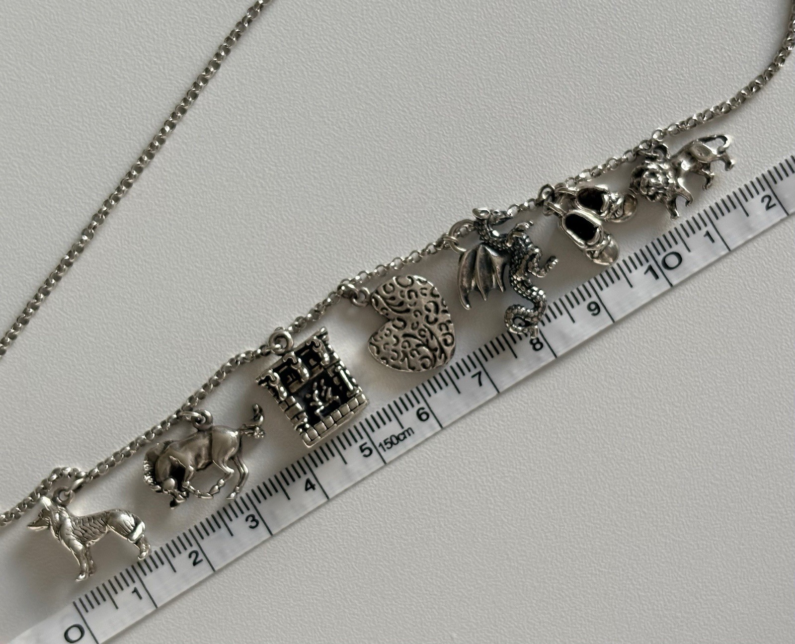 VTG Charm Necklace Sterling Silver 20” Rolo Chain 3D Assorted 7 Wolf Horse Lion